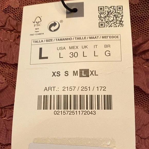 Zara ruffled sheer, pink/mauve long sleeve blouse boho-size L, NWT Easter color - Picture 10 of 10